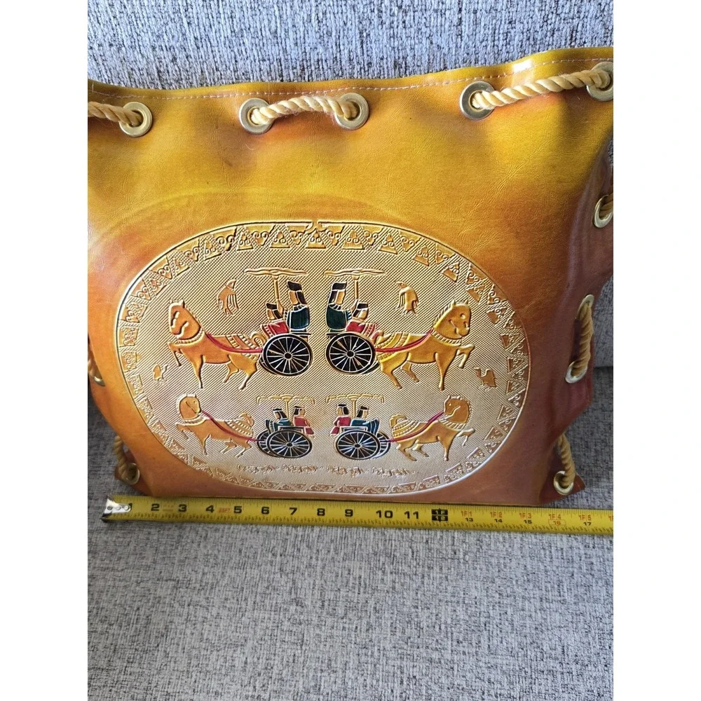 Vintage 1970s Faux Leather Chariot Lounge Cushion Rope‎ Lace Boho Decor UNIQUE
